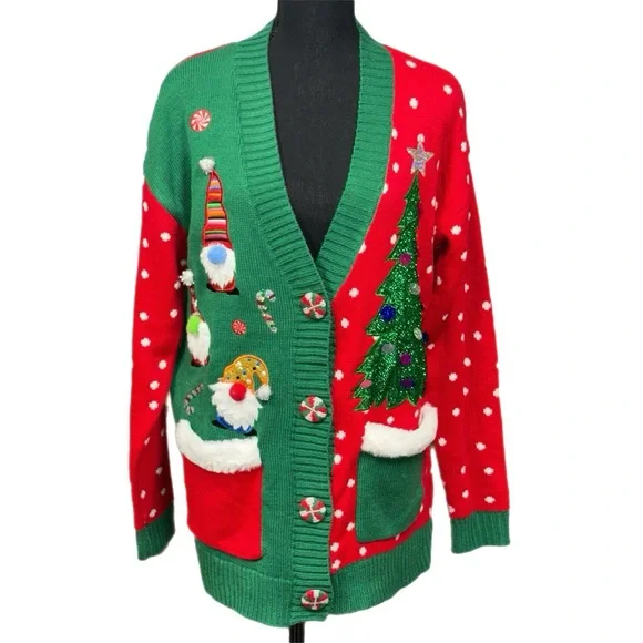 Holiday Time - Festive Holiday Cardigan Sweater - Size Small - Picture 3 of 12
